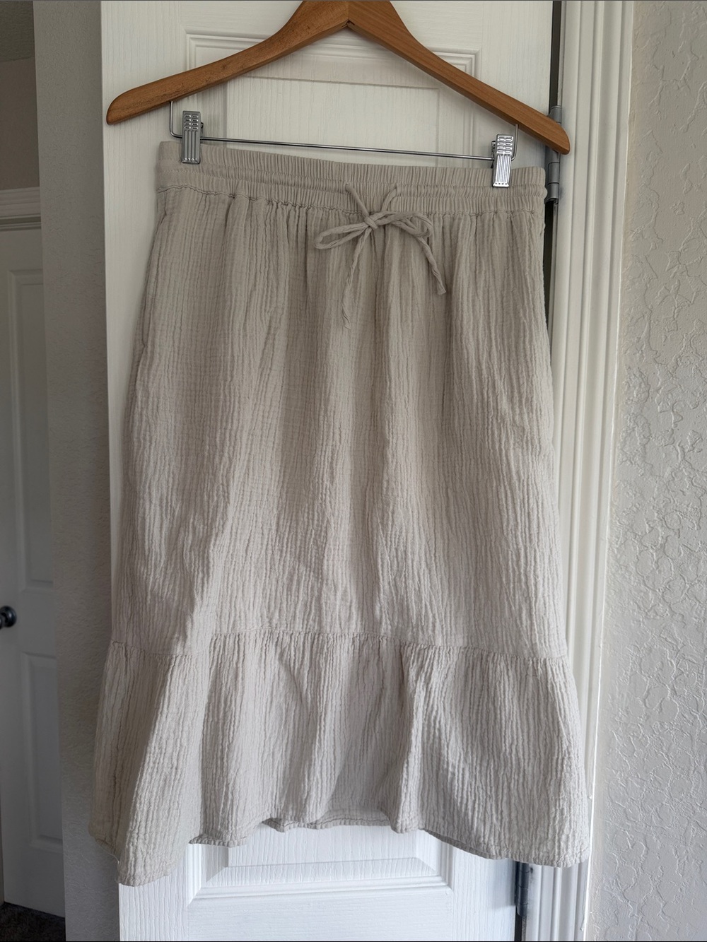 Cotton Gauze Light Beige/Oatmeal Midi Skirt Size M
